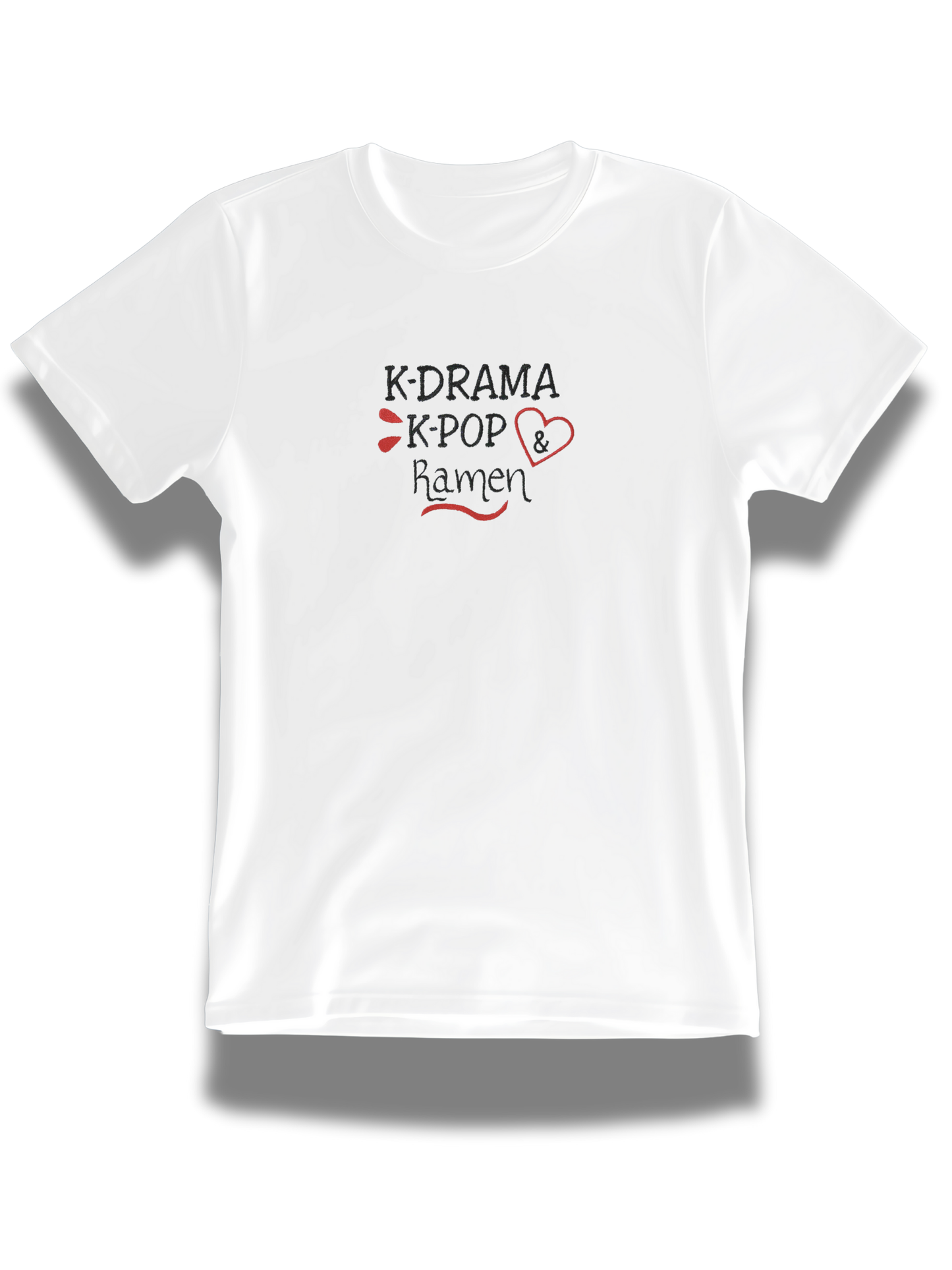White K-Drama embroidered t-shirt from Threadify Shop with K-Drama K-Pop and Ramen design