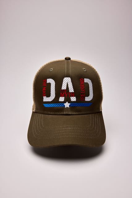 Threadify Shop brown dad embroidered hat with red white and blue stitched design