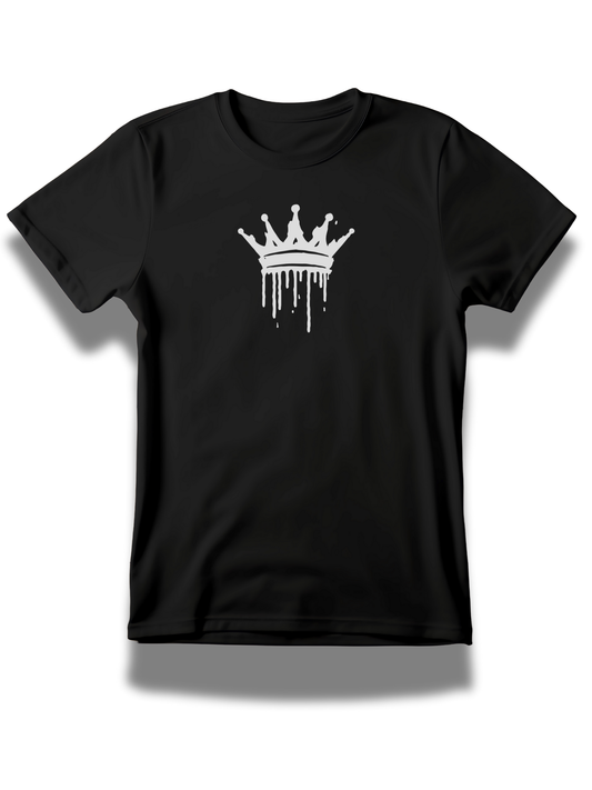 Black Threadify Shop dripping crown embroidered t-shirt with white crown design on front