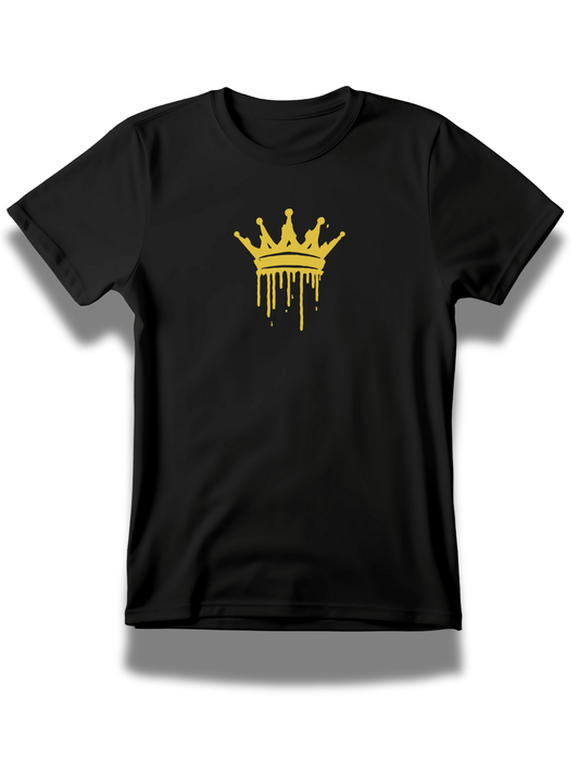 Black Threadify Shop dripping crown embroidered t-shirt with a yellow crown design on front