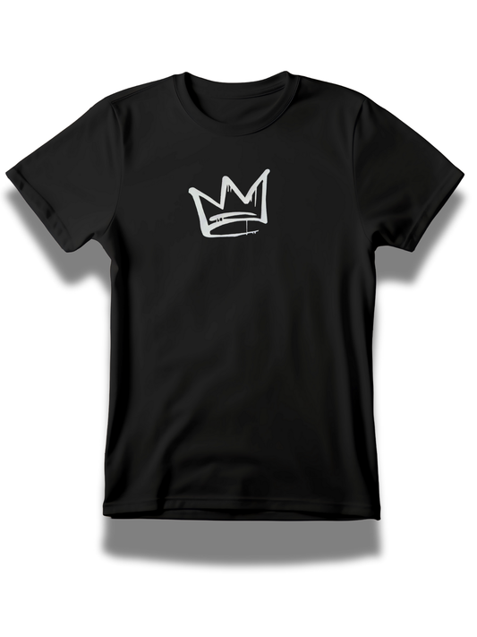 Threadify Shop black Embroidered Crown T-Shirt with white crown design on front