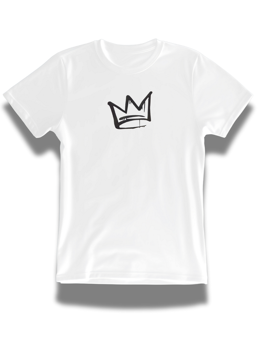 Threadify Shop white Embroidered Crown T-Shirt with minimalist black crown design on front